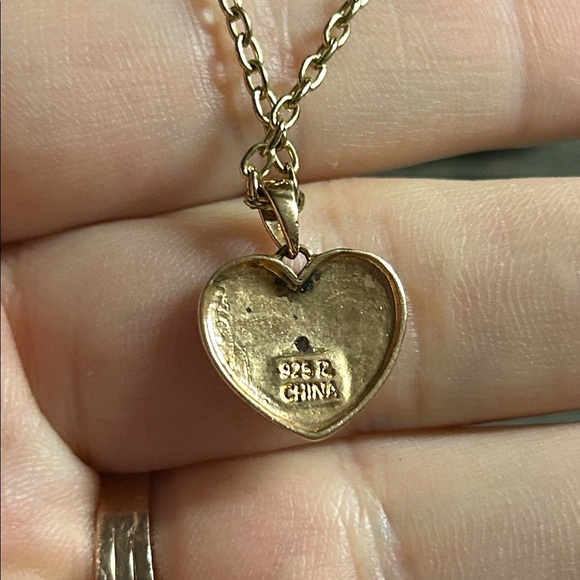 925 Sterling Gold Heart Jeweles Pendant Necklace - Picture 2 of 2